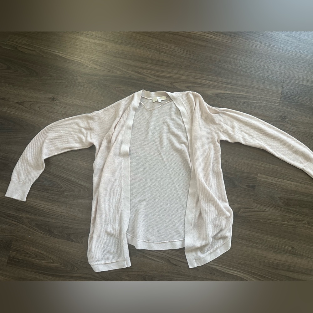 Loft Size M Light Beige Open-Front Ribbed Cardigan